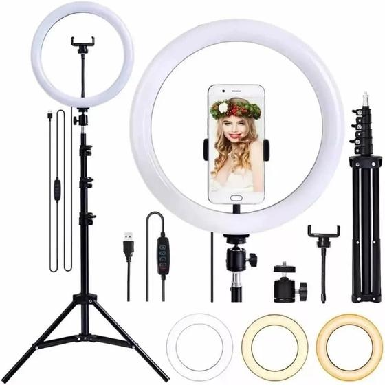 Imagem de Luminaria Ring Light De Led 14'' 36Cm Potencia 30W Tripé 2M