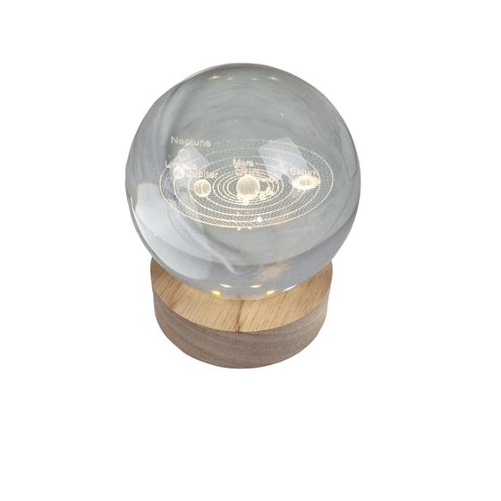 Imagem de Luminária Sistema Solar Com Base De Madeira E Led Usb