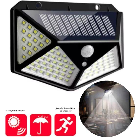 Imagem de Luminária Solar 100 LEDs para Parede com Sensor e Luz Forte