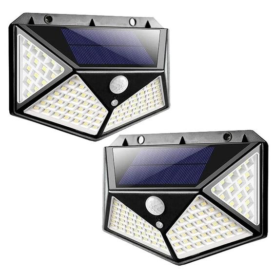 Imagem de Luminaria Solar 100 Leds Sensor Kit 2 Uni Andarela Parede 3 Funçoes Iluminaçao Resistente Rua Casa Segurança
