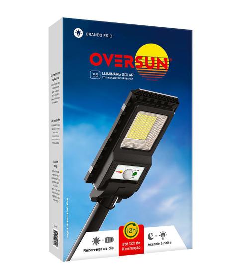 Luminaria Solar 100W Sensor Poste Led Pontente 12h Branco Frio Oversun Menor preço em Luminaria Solar 100W Sensor Poste Led Pontente 12h Branco Frio Oversun