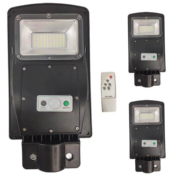 Imagem de Luminaria Solar 60w Poste 3 unidades Led Controle e Sensor de Movimento Parede Rua Jardins