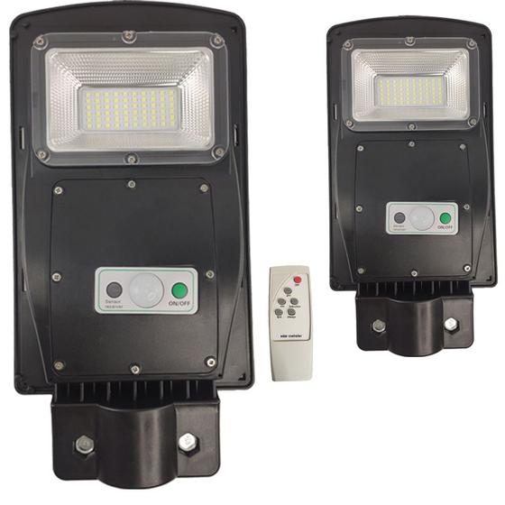 Imagem de Luminaria Solar 60w Poste Rua 2 unidades Sensor de Movimento Controle Led Iluminaçao Jardins Areas Externas