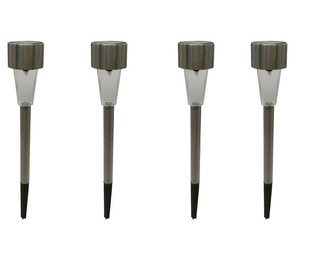 Luminaria Solar Jardim Externa Led Luz Poste Inox Kit 4 Un