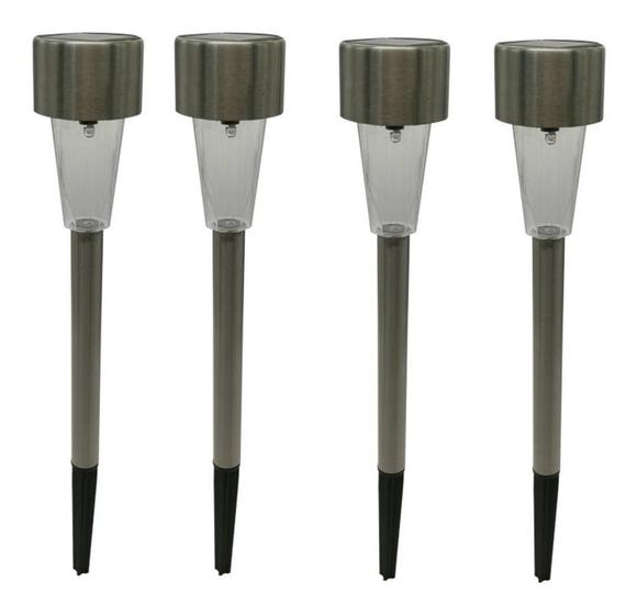 Luminaria Solar Jardim Externa Led Luz Poste Inox Kit 4 Un