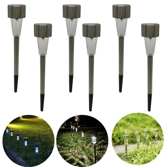 Luminaria Solar Jardim Externa Led Luz Poste Inox Kit 6 Un