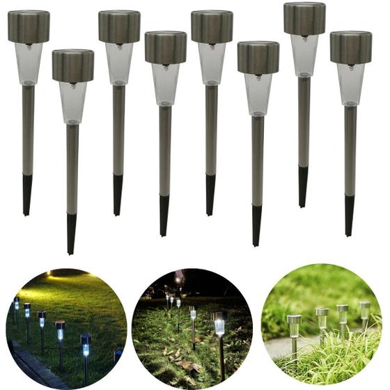 Luminaria Solar Jardim Externa Led Luz Poste Inox Kit C/10
