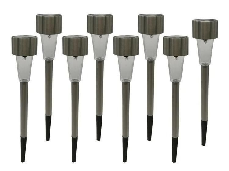 Luminaria Solar Jardim Externa Led Luz Poste Inox Kit C/8 Un