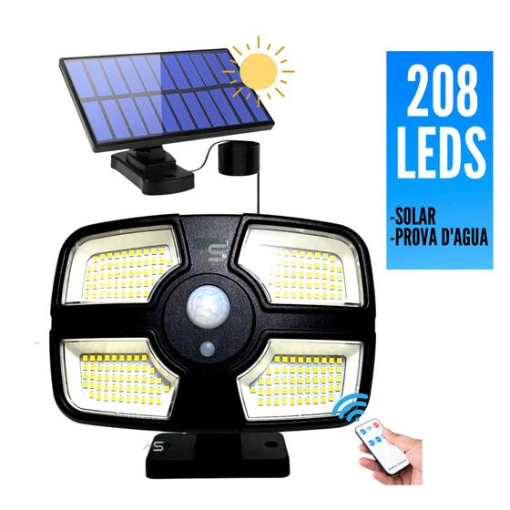 Luminária Solar Luz Led Forte Parede Externa Jardim Controle Sensor