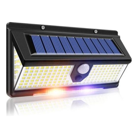 Imagem de Luminária Solar Parede 190 Led Rwb Sensor Presença 4 Funçõeativação do strobo giroflex azul e vermelho