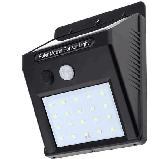 Imagem de Luminária Solar Parede 20 Leds Branco Sensor Movimento Preto