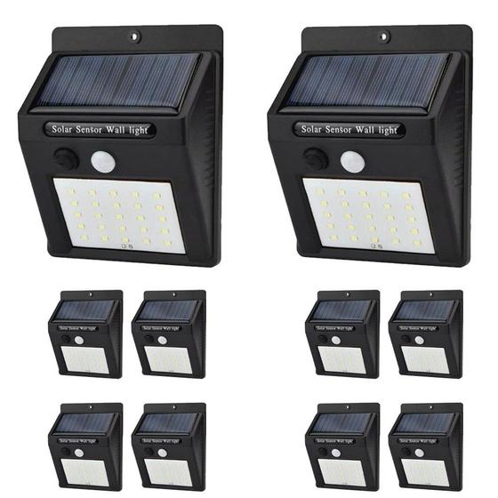 Luminaria Solar Parede 25 Leds Externa Kit com 10 unidades Sensor de