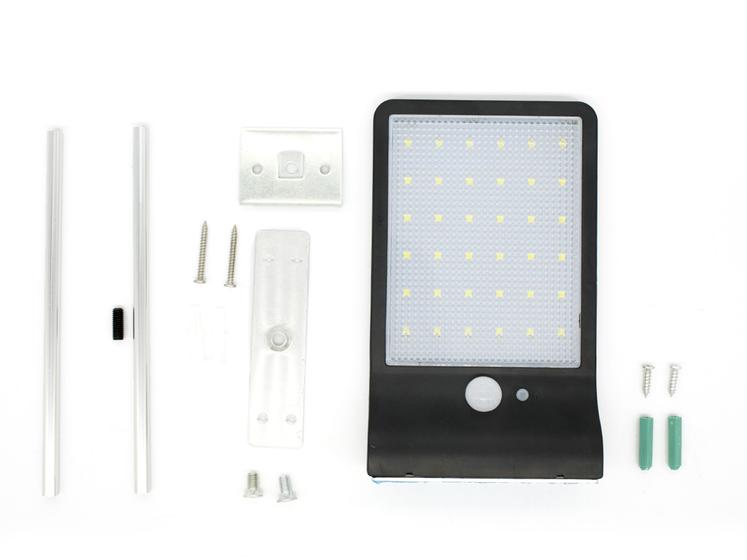 Luminária Solar Parede Inc60w* Sensor 36leds Capa Preta Frio Com Haste