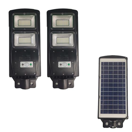 Imagem de Luminária Solar Poste 120w 2 unidades Led Sensor Controle Quintal  Jardim Rua