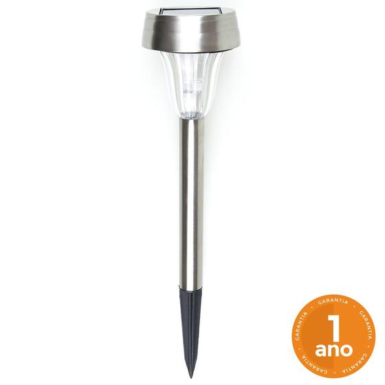 Luminária Solar Poste Balizador de Jardim Aço Inox SuperLED Branco