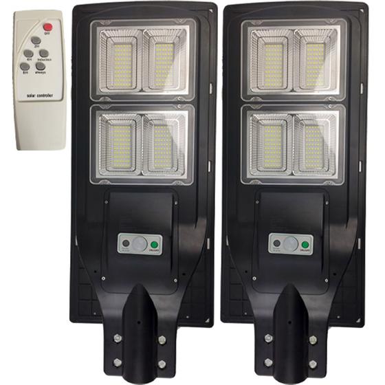 Imagem de Luminaria Solar Poste LED 240W 2 UNIDADES Sensor Proximidade Controle Rua Quintal Jardim Iluminaçao