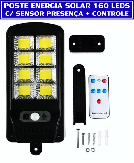 Imagem de Luminária Solar Refletor Led 100W Poste Sensor 160 Leds Cob