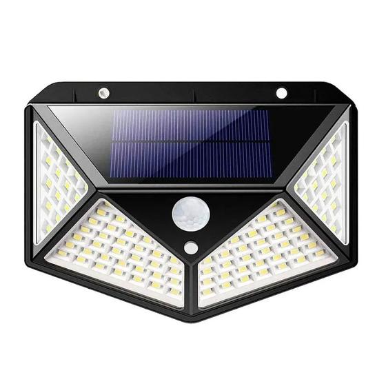 Imagem de Luminaria Solar Sensor de Movimento Branco Quente Presença Parede 100 LED 3 Funçoes Lampada Prova d'Agua Iluminaçao