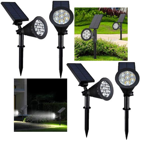 Imagem de Luminaria Spot Energia Solar Espeto Kit 4 Uni Casa Jardim Quintal 7 Leds Iluminaçao Externo Varanda Luz Segurança