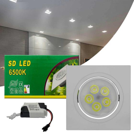 Luminária Teto Spot LED 5W Quadrada Direcionável 6500K Branca Bivolt