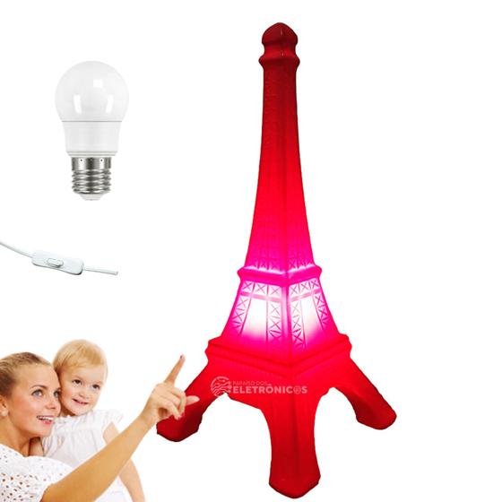 Imagem de Luminária Torre Eiffel Vermelha Para Decorar Iluminar Com Lâmpada LED Cor Branca T1191