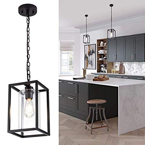 Imagem de Luminárias de pendente moderno MAYNA, Luminárias pretas de cozinha penduradas com sombra de vidro claro, iluminação pendente para Kitchen Island, Farmhouse, Sala de Estar, Restaurante, Corredor