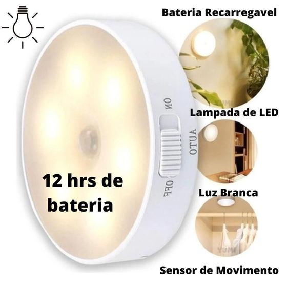 Imagem de Luminárias Led S/ Fio Com Sensor Presença Usb Recarregáveis