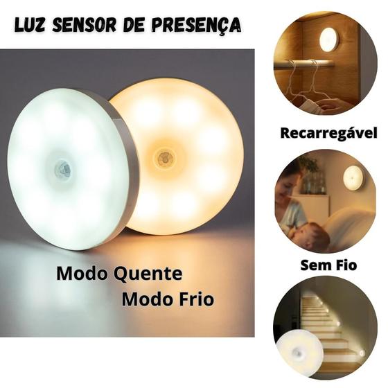 Imagem de Luminárias Led Sem Fio Lâmpada com Sensor de Presença Recarregável Frio Quente