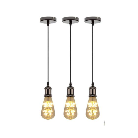 Luminárias Pendente Soquete Com Lâmpada Led Vintage Pêra 3Un Kit