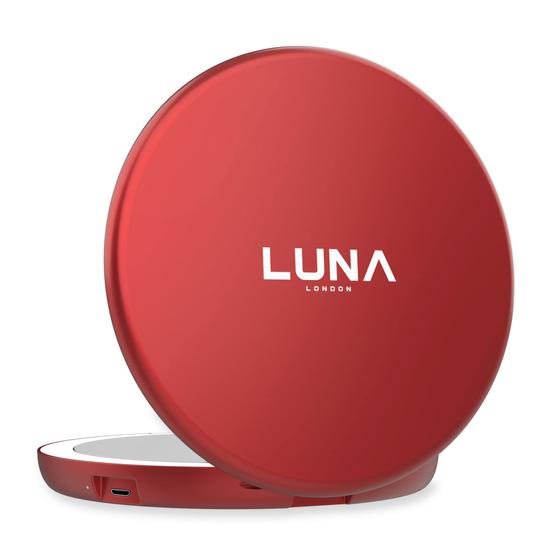 Imagem de LUNA London Compact 2.0 Travel Mirror em Vermelho Escarlate  Espelho de Maquiagem Travel com Luz  Espelho de vaidade iluminado por LED com 3 modos de luz  7X ampliação dobrável portátil e recarregável  Espejo