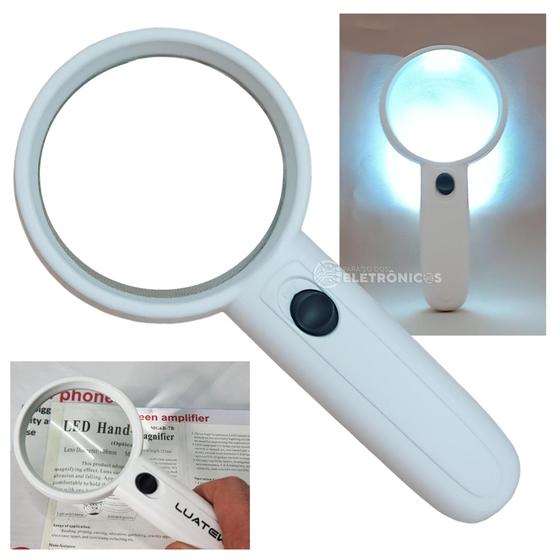 Imagem de Lupa Com Cabo De Mão 3x Led Para Leitura Profissional Com Alto Brilho LK1065