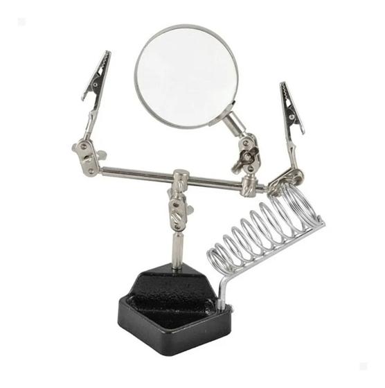 Imagem de Lupa com garras e suporte para ferro de solda