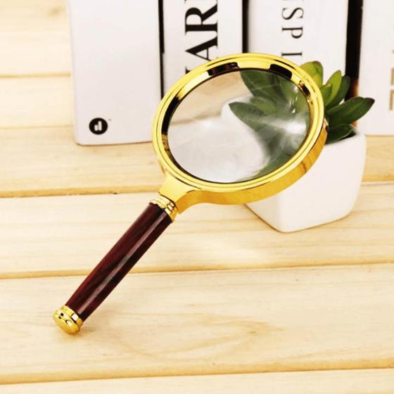 Imagem de Lupa Com Lente De Aumento Zoom 10x 80mm Para Leitura Acabamento Dourado Resistente - MF80