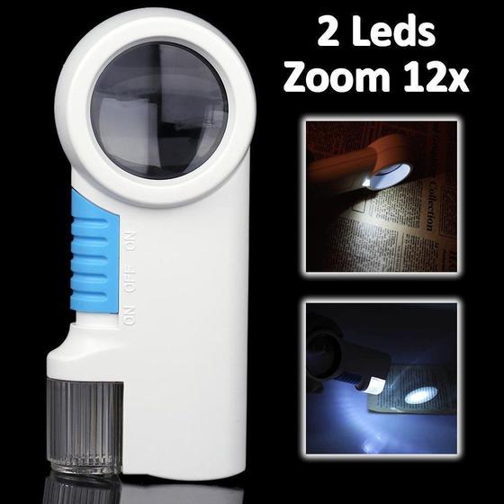 Lupa de Mão Com Luz 2 Leds com lanterna amplicação 12X CBRN01606 Menor preço em Lupa de Mão Com Luz 2 Leds com lanterna amplicação 12X CBRN01606