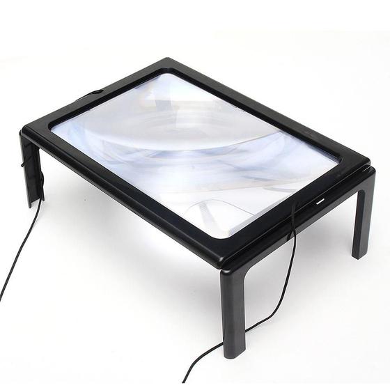 Imagem de Lupa de mesa a4 3x com led e suporte mãos livres para leitura
