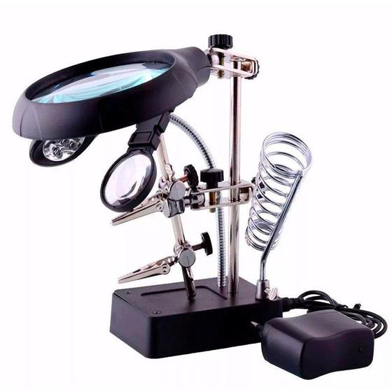 Lupa De Mesa com Garras Luz Led Ajustável Suporte Solda C/ Fonte CBR03587 Menor preço em Lupa De Mesa com Garras Luz Led Ajustável Suporte Solda C/ Fonte CBR03587