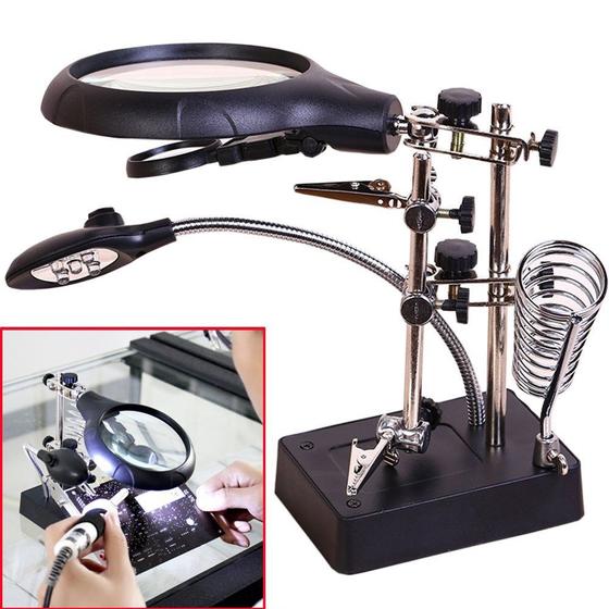 Imagem de Lupa De Mesa E Bancada Com Luminária E Clip Com Cabo USB