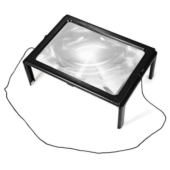 Imagem de Lupa de mesa tamanho a4 com suporte maos livre ampliação 3x com iluminação led lente de aumento para leitura