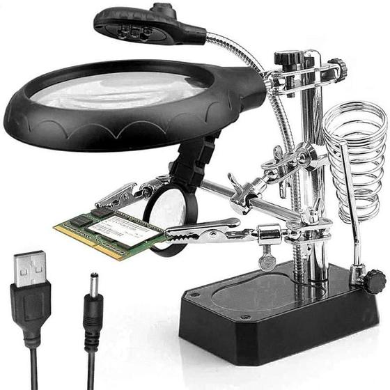 Imagem de Lupa de Soldagem 3 em 1 com LED e Suporte de Ferro de Solda
