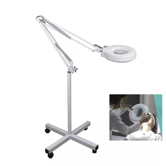 Imagem de Lupa Estetica Dentista Profissional Luminaria Led Salao Cosmetologia Zoom Tripe Rodinhas Flexivel Articulavel Mulituso Iluminaçao