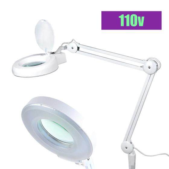 Imagem de Lupa Estetica Luminaria Led Mesa Articulavel Giratorio Vidro Optico 110v