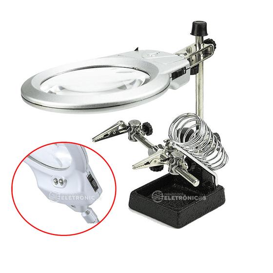 Imagem de Lupa Luz Led De Mesa Com Suporte E Pinça Para Reparos Muito Útil XM60139