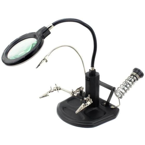 Imagem de Lupa Suporte Com Garras Soldagem 2 Lentes 16 Leds Aumenta a visao Solda Placa Reparos Consertos Equipamentos