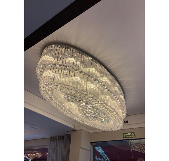 Imagem de Lustre 180cm Luminaria Oval 2 Camad Cristais Moderno Formosa