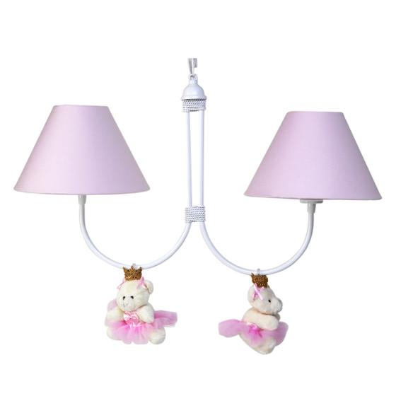 Imagem de Lustre 2L Simples Com 2 Ursinhas Princesas Rosa Quarto Bebê Infantil Menina