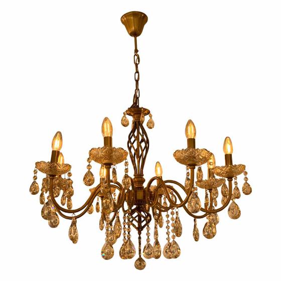 Imagem de Lustre 8 Bracos Dourado Com Cristais Champagne Dourada 8 Lampadas E14 Eletrorastro