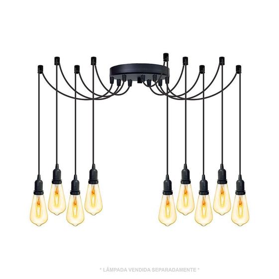 Imagem de Lustre Aranha com 9 Pendentes  (2m cabo preto+ soquetes + canopla)