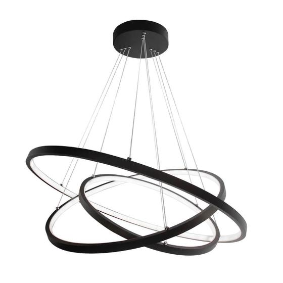 Imagem de Lustre Arcos Pendente Ring 3 Aros Led 105W 3000K - Preto