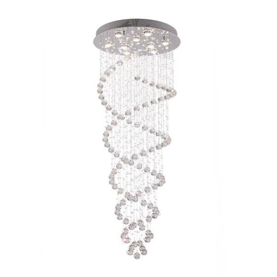 Imagem de Lustre Cascata em Cristais Espiral 180cm 5GU10 Ideal Para Pé Direito Duplo