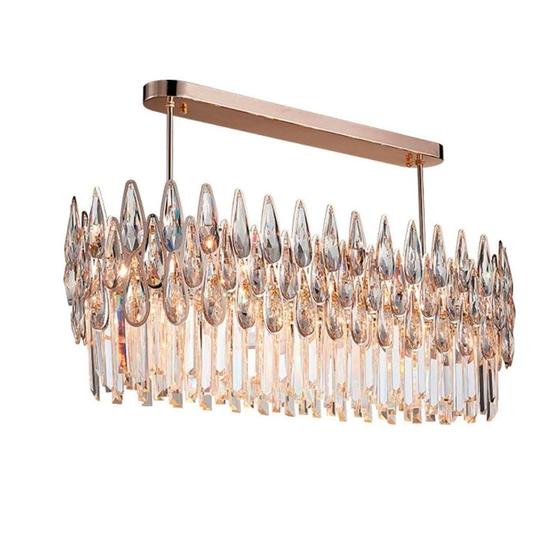 Imagem de Lustre Clássico Nova Deli em Metal e Cristal para Sala de Jantar e Ambientes Modernos  - 38x120x32cm